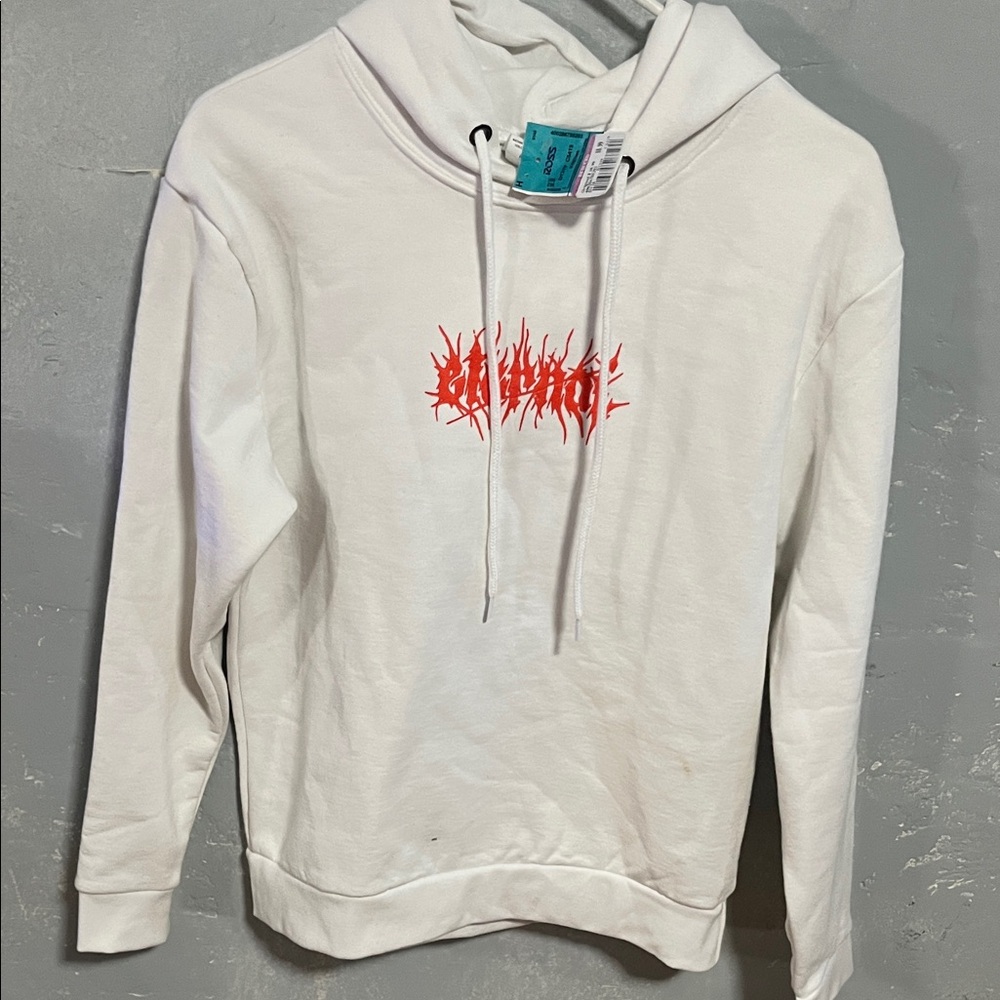 White Hoodie with Red Graphic Design